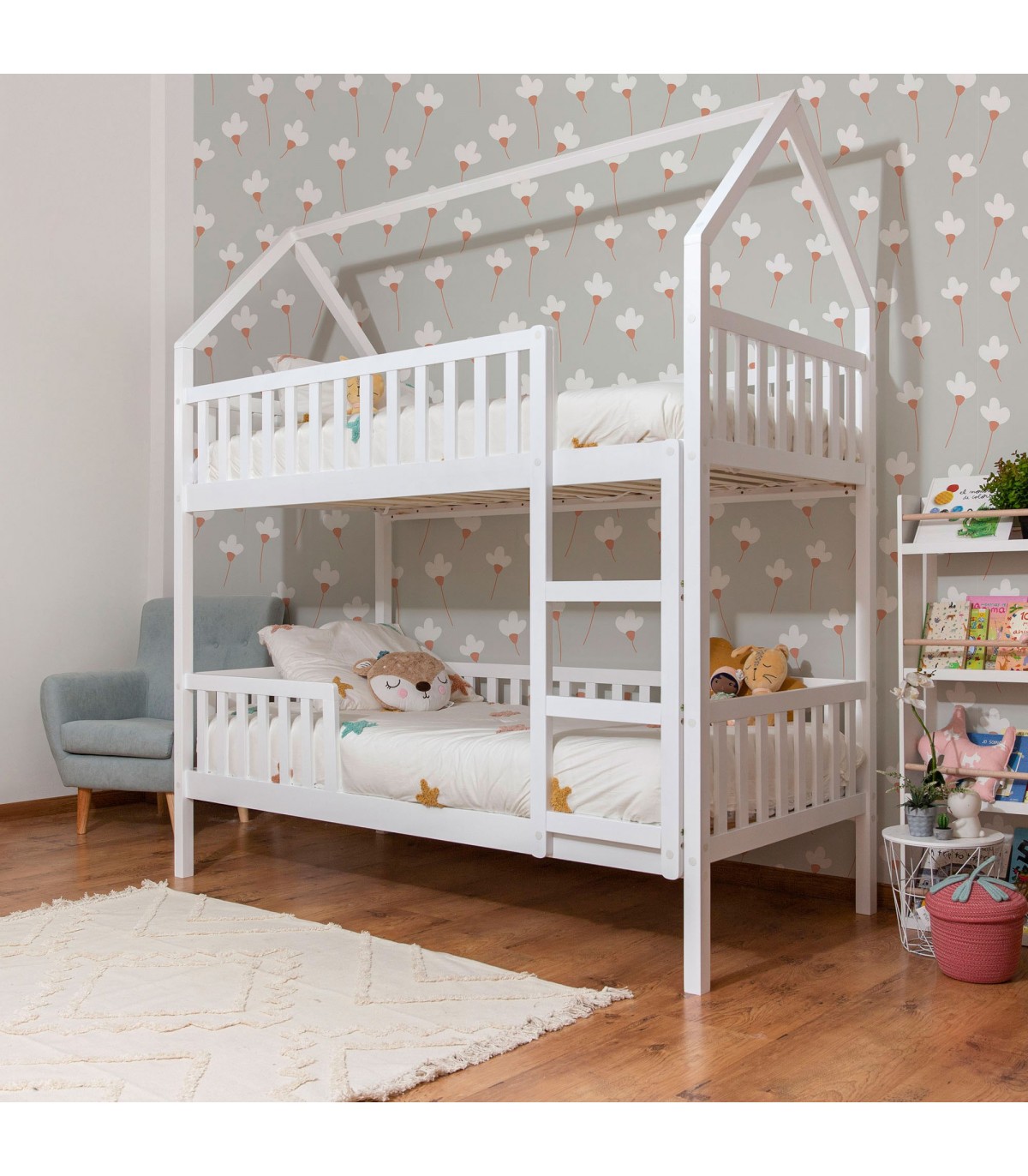 Cama infantil Montessori casita con barandilla Sawyer 90x190cm