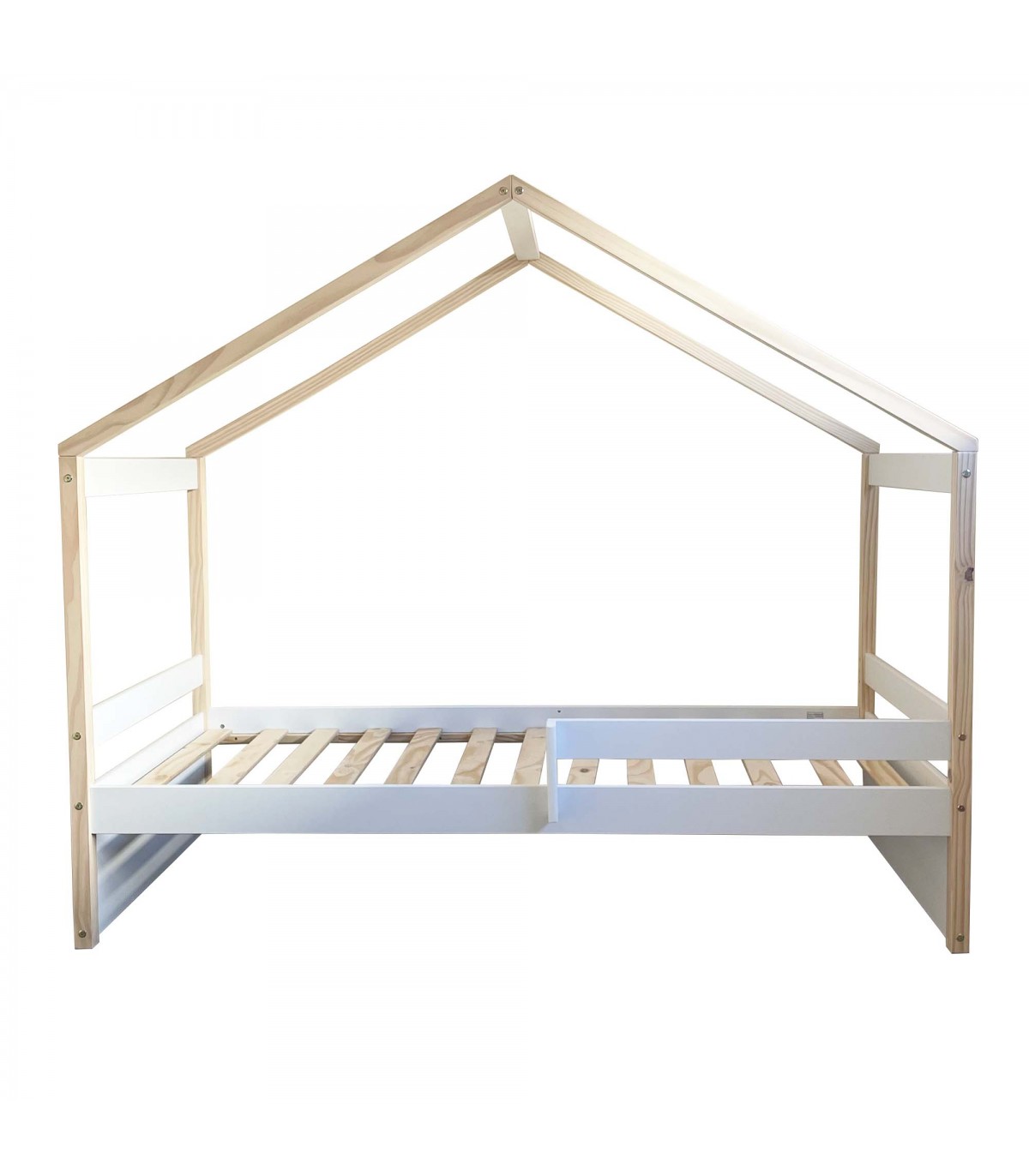 Cama casita con barandilla + cama de arrastre madera blanco 90x190cm