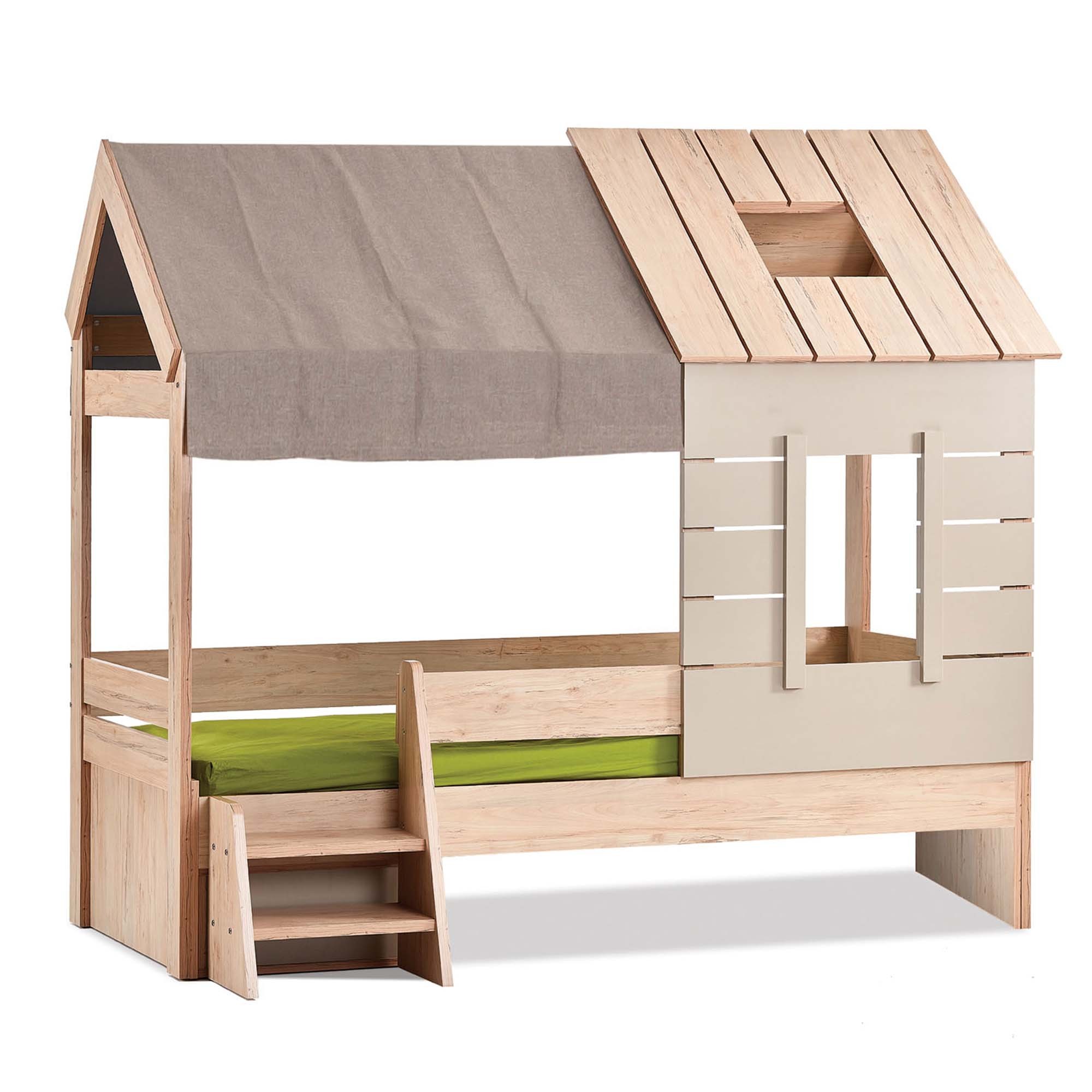 Cama infantil Montessori casita con barandilla Sawyer 90x190cm Blanco