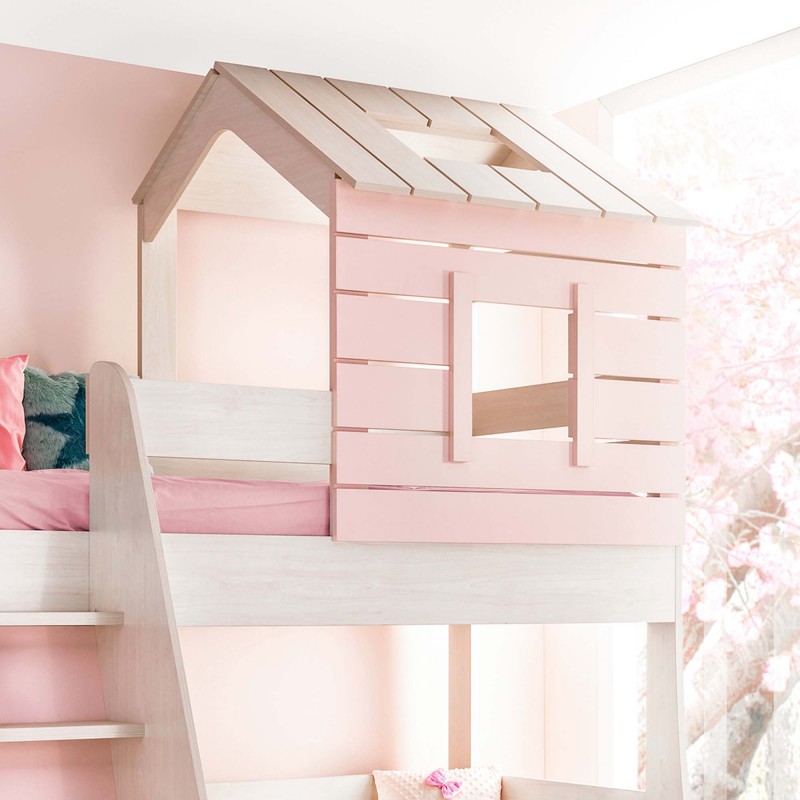 Bunk Bed Montessori House pink Iris 90/100x200cm