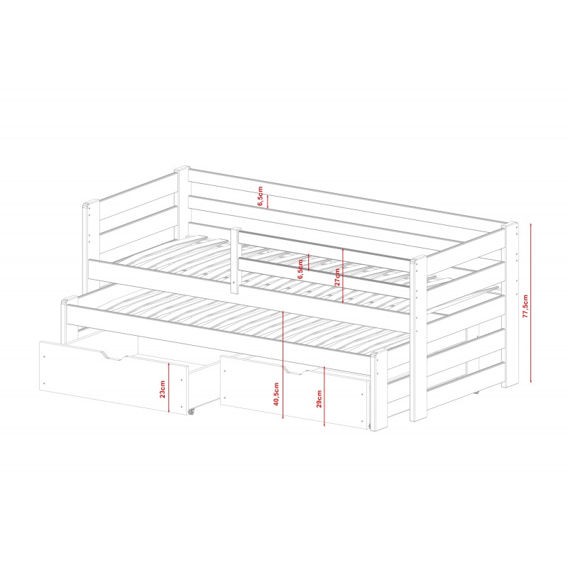 Bett mit ausziehbett holz Toy 77.5x208x97cm