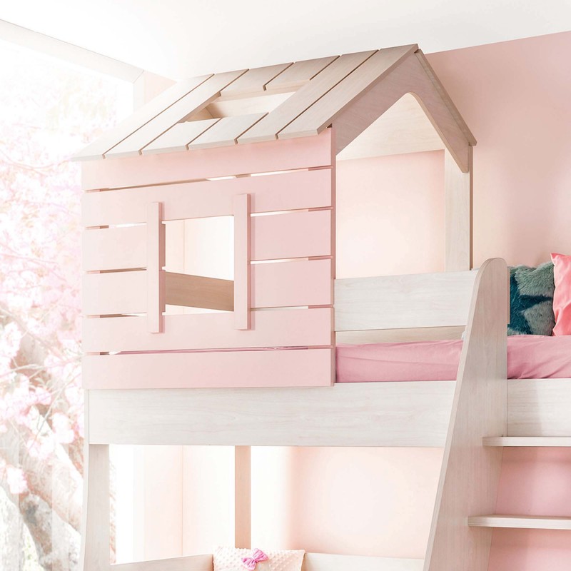 Bunk Bed Montessori House pink Iris 90/100x200cm