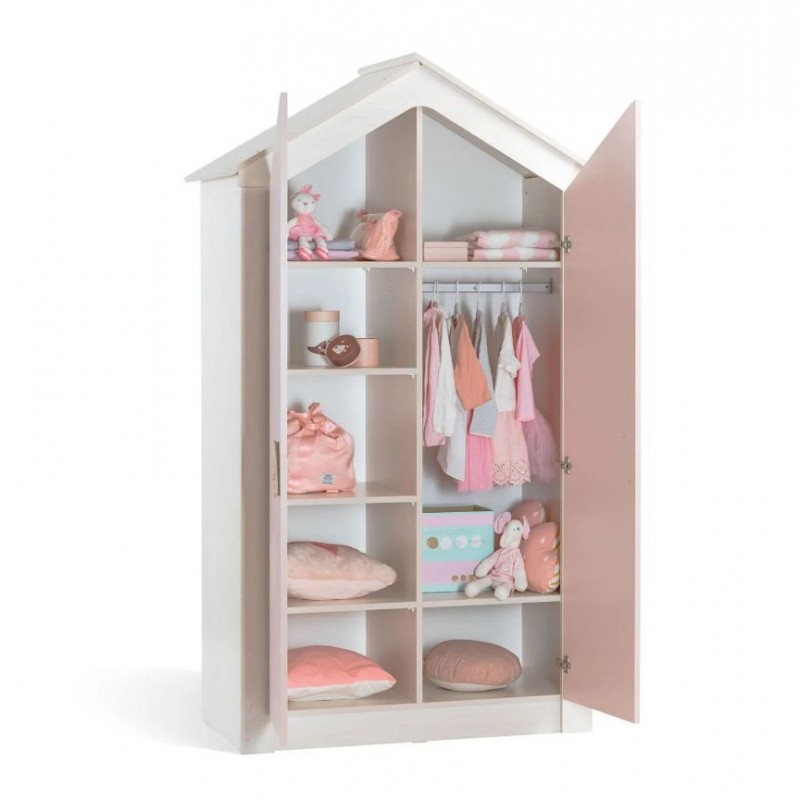 Kleiderschrank 2 türen rosa Iris 207x120x58cm