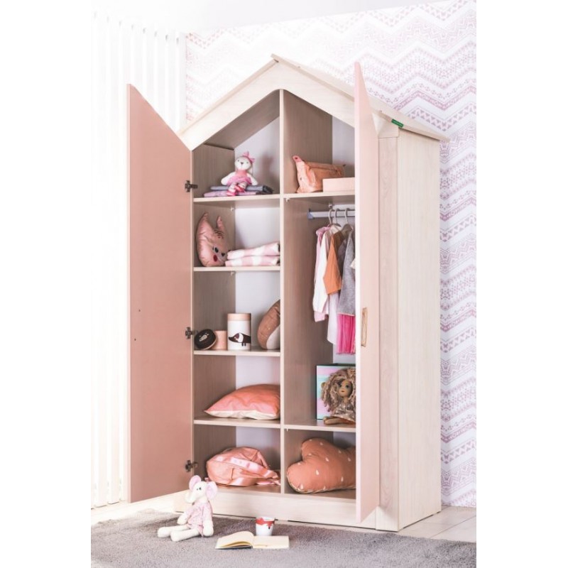 Kleiderschrank 2 türen rosa Iris 207x120x58cm