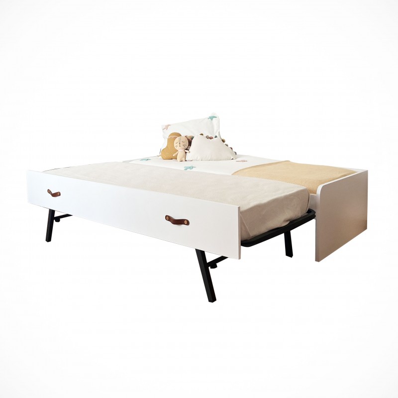 Cama blanca nido + cama elevable Luca 105x190 / 105x190 cm