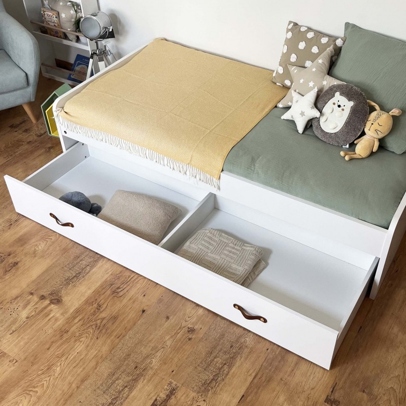 White trundle bed + 2 drawers Ana 105x190cm