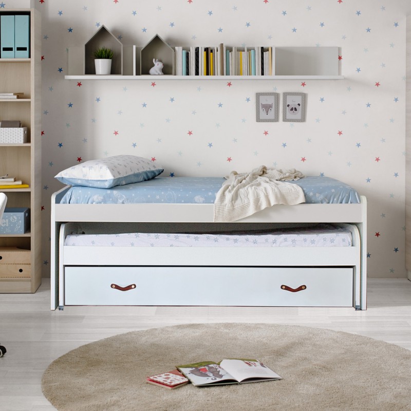 Kompaktbett 90 weiß mit zwei Betten + 2 Schubladen Aurora 90x200cm