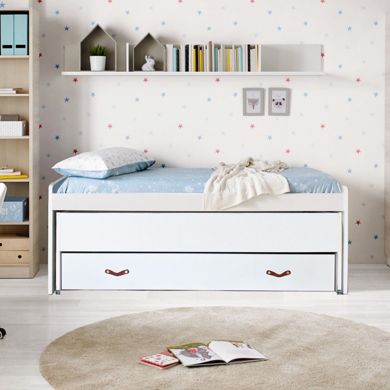 Compact bed 90 white with two beds + 2 drawers Aurora 90x200cm