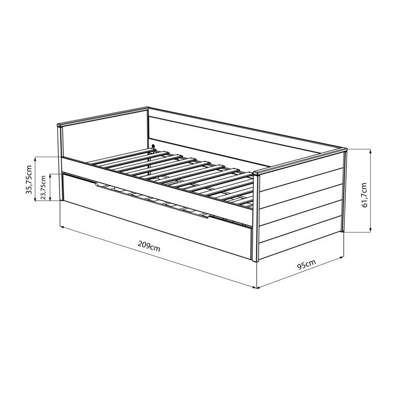 Bed with pull out bed with legs Nala 90x200 cm