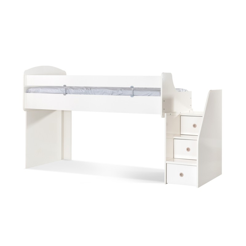 Cama midi con escritorio y cama blanca Gia 90X200/90X190cm