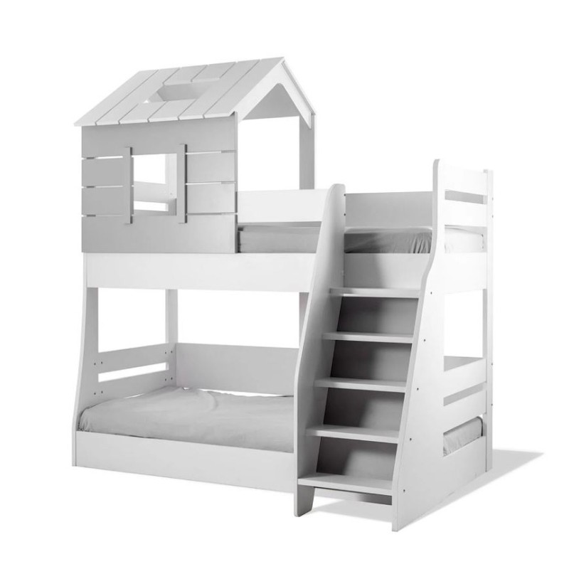 Bunk bed Montessori house white Iris 90/100x200cm