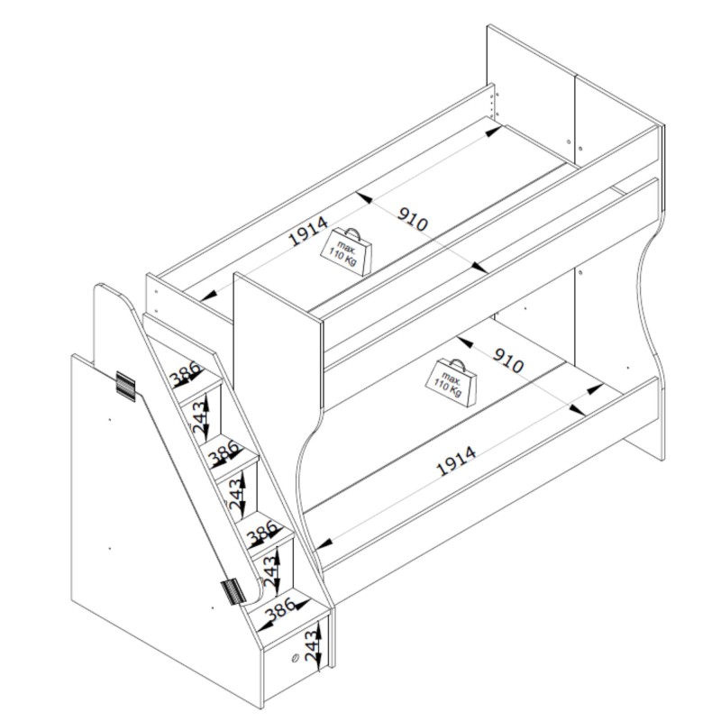 Kinderetagenbett mit Schubladen Gia 90x190/90x190cm