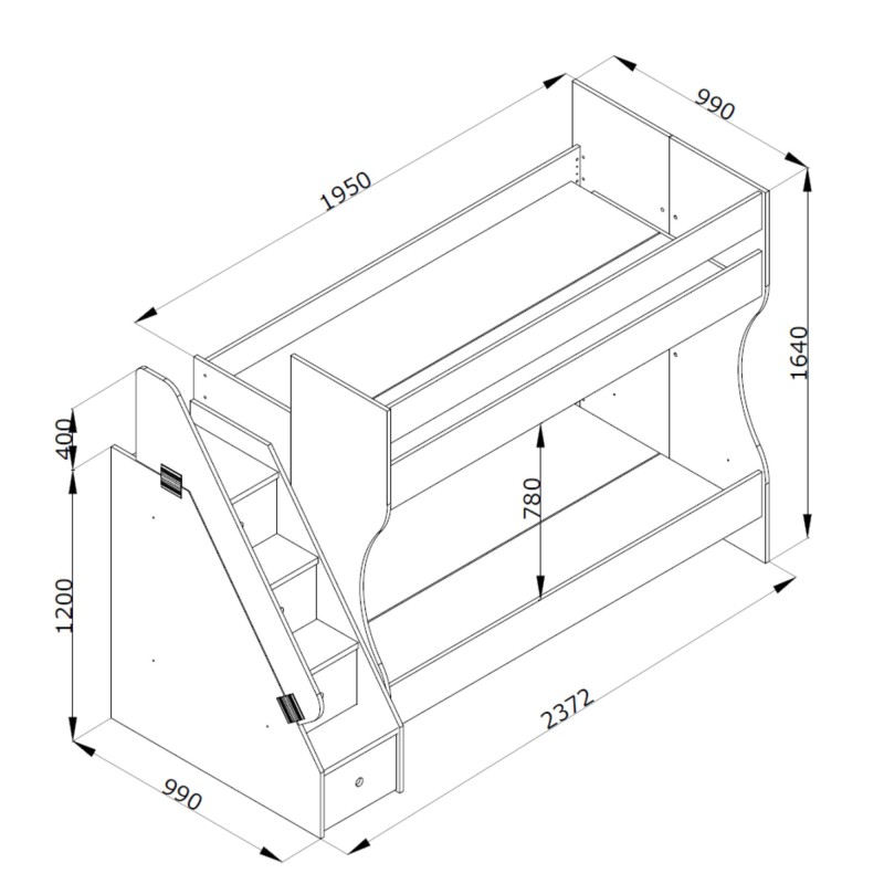 Kinderetagenbett mit Schubladen Gia 90x190/90x190cm