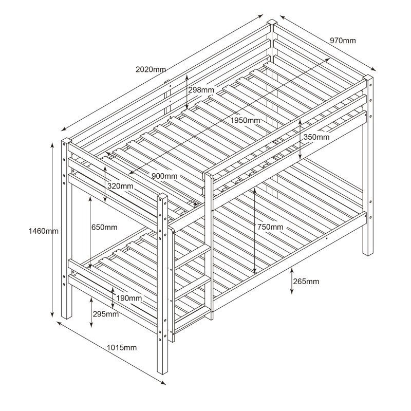 Kinderetagenbett aus Holz Tiana 90x190/90x190cm