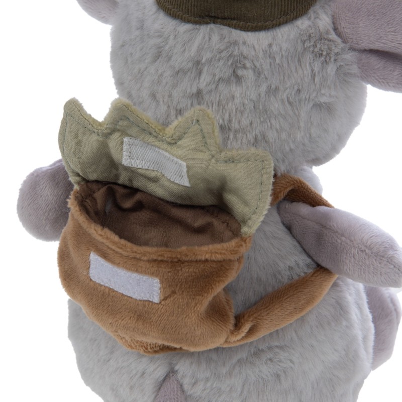 Peluche petite souris avec sac à dos gris 24x16x12cm