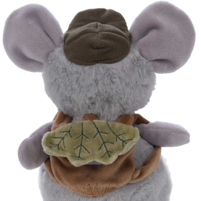 Peluche petite souris avec sac à dos gris 24x16x12cm